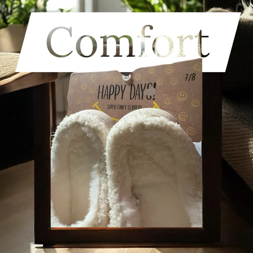 Kids White and Yellow Smiley Face Slippers